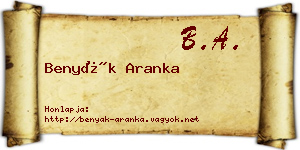 Benyák Aranka névjegykártya